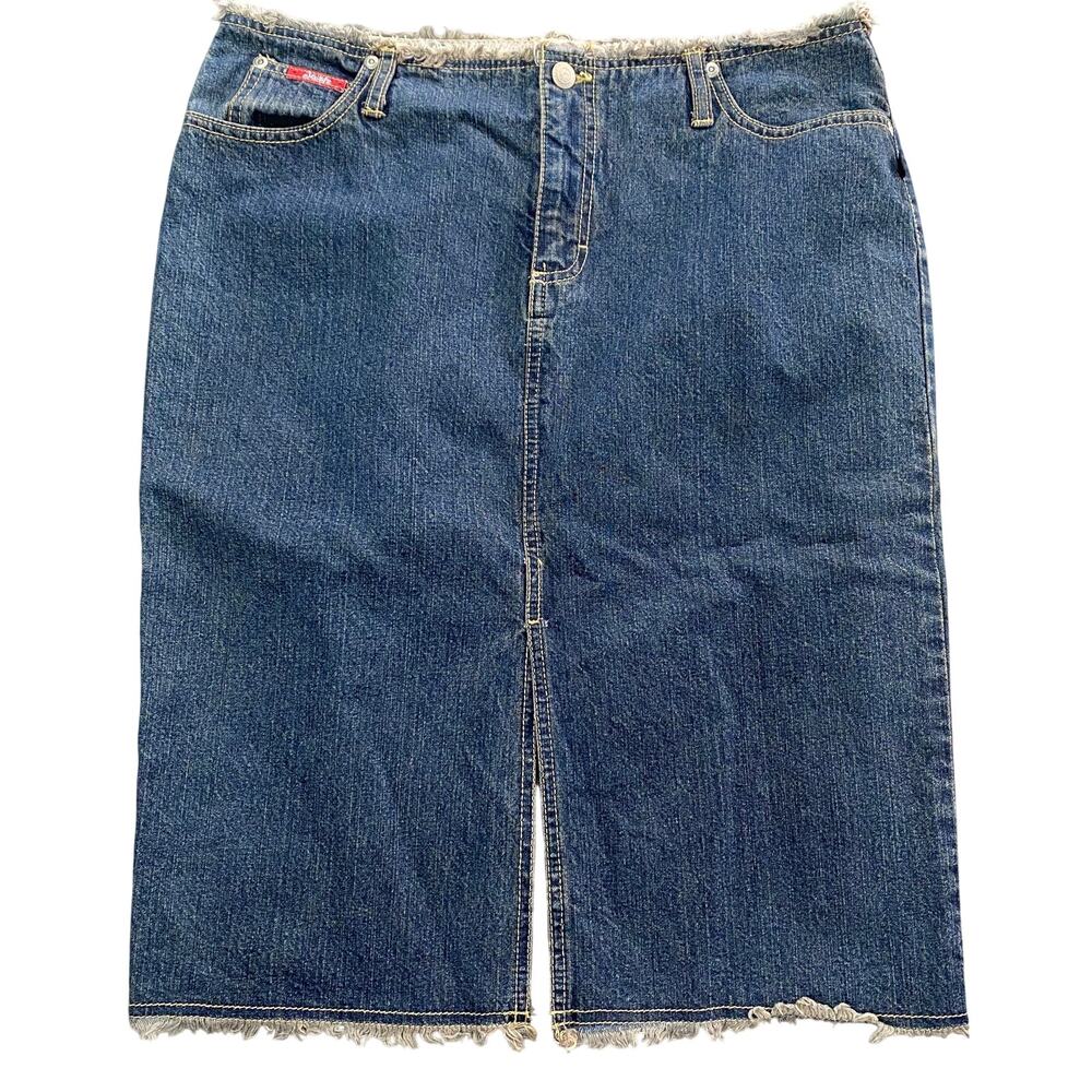 Vintage Y2K Jolate Colombian Denim Straight Knee Length Raw Hem Skirt Size 11/12